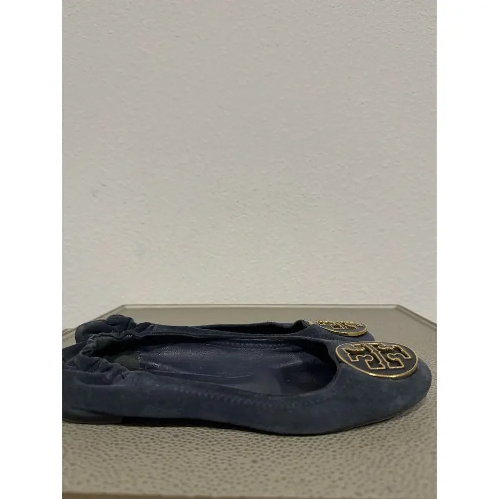 Tory Burch Reva Navy Suede Leather Ballet Flats size 6 M